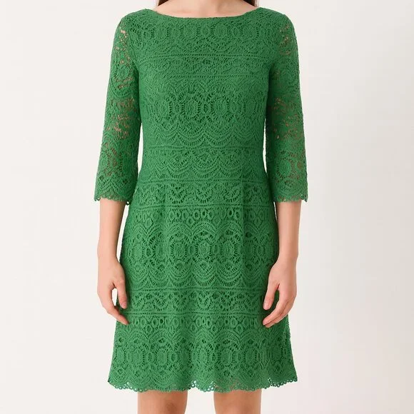 Chico’s Kelly Green Crochet-Style Lace Dress NWT Long Sleeve Midi Embroidered - Picture 1 of 10